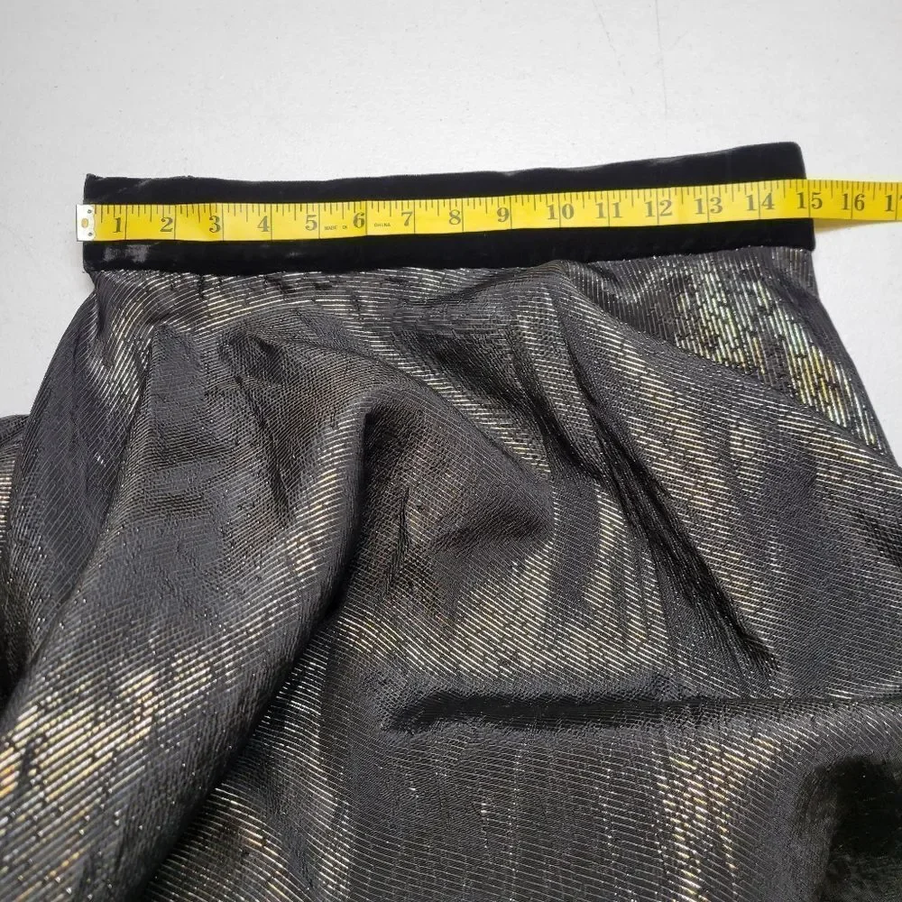 50s Handmade Lurex Black and Gold Striped Fabric Maxi Skirt Velvet Waistband